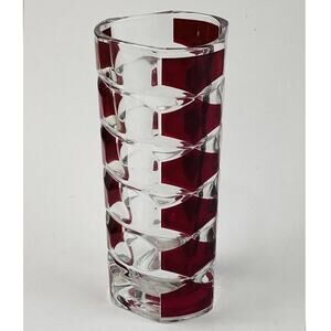 Vtg MCM Triangle Art Glass Vase Windsor Rubis Cranberry Faceted JG Durand France